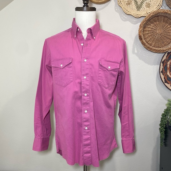 Wrangler Other - Mens Wrangler Pink Button Up Brushpopper Style Long Sleeve Size Large
